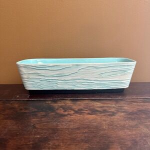 Shawnee USA 1206 Turquoise Blue White Wood Grain Ceramic Planter Box‎ Vintage